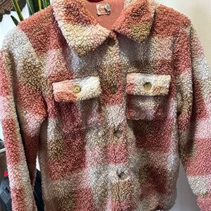 Plaid Sherpa Jacket in Pink and Cream